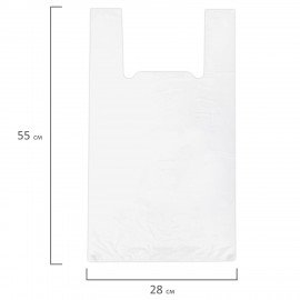 Пакет "майка" КОМПЛЕКТ 100 штук, 28+15х55, ПНД белый, 15 мкм, LAIMA, 700787