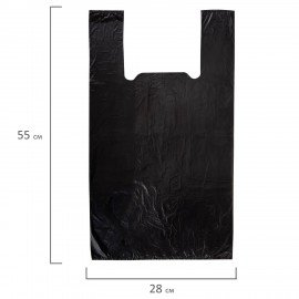 Пакет "майка" КОМПЛЕКТ 100 штук, 28+15х55, ПНД черный, 15 мкм, LAIMA, 700788