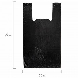 Пакет "майка" КОМПЛЕКТ 100 штук, 30+18х55, ПНД черный, 15 мкм, LAIMA, 700789