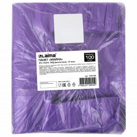 Пакет "майка" КОМПЛЕКТ 100 штук, 25+13х44, ПНД фиолетовый, 13 мкм, LAIMA, 700795