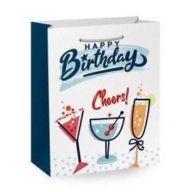 Пакет подарочный (1 штука) 18х10х23см (M) "Happy Birthday", ассорти, глиттер, фольга, ЗОЛОТАЯ СКАЗКА, 700806