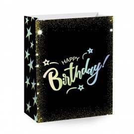 Пакет подарочный (1 штука) 18х10х23см (M) "Happy Birthday", ассорти, глиттер, фольга, ЗОЛОТАЯ СКАЗКА, 700806