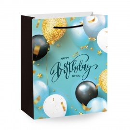 Пакет подарочный (1 штука) 18х10х23см (M) "Happy Birthday", ассорти, глиттер, фольга, ЗОЛОТАЯ СКАЗКА, 700806