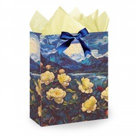Пакет подарочный (1 штука) 18х10х23см (M) "3D Flowers", ассорти, с тишью, ЗОЛОТАЯ СКАЗКА, 700809