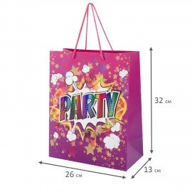 Пакет подарочный (1 штука) 26х13х32см (L) "Party Collection", ассорти, глиттер, фольга, ЗОЛОТАЯ СКАЗКА, 700817