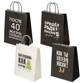 Пакет подарочный (1 штука) 26х13х32см (L) "Man Funny Notes", ассорти, крафт, ЗОЛОТАЯ СКАЗКА, 700823