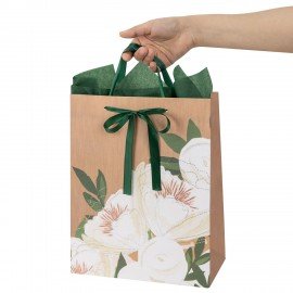 Пакет подарочный (1 штука) 26х13х32см (L) "Flower Kraft", с тишью, глиттер, ЗОЛОТАЯ СКАЗКА, 700838