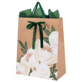 Пакет подарочный (1 штука) 26х13х32см (L) "Flower Kraft", с тишью, глиттер, ЗОЛОТАЯ СКАЗКА, 700838