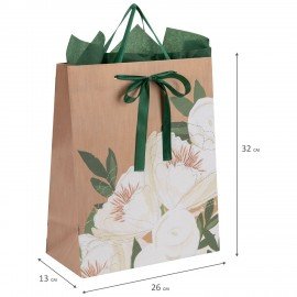 Пакет подарочный (1 штука) 26х13х32см (L) "Flower Kraft", с тишью, глиттер, ЗОЛОТАЯ СКАЗКА, 700838