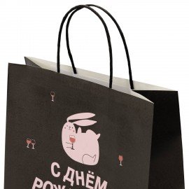 Пакет подарочный (1 штука) 26х13х32см (L) "С ДР, зайка!", крафт, ЗОЛОТАЯ СКАЗКА, 700840