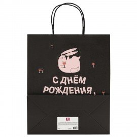 Пакет подарочный (1 штука) 26х13х32см (L) "С ДР, зайка!", крафт, ЗОЛОТАЯ СКАЗКА, 700840