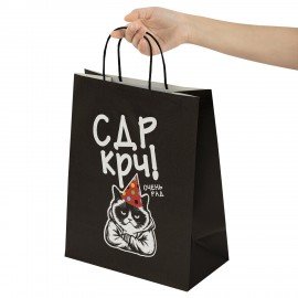 Пакет подарочный (1 штука) 26х13х32см (L) "С ДР крч", крафт, ЗОЛОТАЯ СКАЗКА, 700841