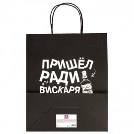 Пакет подарочный (1 штука) 26х13х32см (L) "Пришел ради вискаря!", крафт, ЗОЛОТАЯ СКАЗКА, 700842