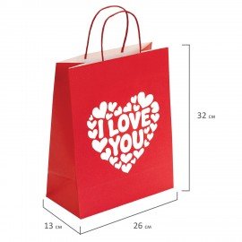Пакет подарочный (1 штука) 26х13х32см (L) "Love Kraft", крафт, ЗОЛОТАЯ СКАЗКА, 700843