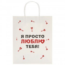 Пакет подарочный (1 штука) 26х13х32см (L) "Просто люблю", крафт, ЗОЛОТАЯ СКАЗКА, 700844