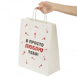 Пакет подарочный (1 штука) 26х13х32см (L) "Просто люблю", крафт, ЗОЛОТАЯ СКАЗКА, 700844