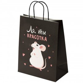 Пакет подарочный (1 штука) 26х13х32см (L) "Ля, ты!", крафт, ЗОЛОТАЯ СКАЗКА, 700848