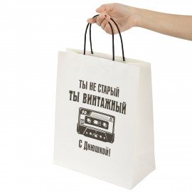 Пакет подарочный (1 штука) 26х13х32см (L) "Винтажный", крафт, ЗОЛОТАЯ СКАЗКА, 700854