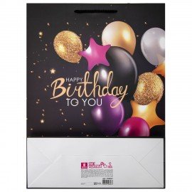 Пакет подарочный (1 штука) 33x13x45см (XL) "Happy Birthday", черный, фольга, ЗОЛОТАЯ СКАЗКА, 700857