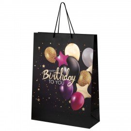 Пакет подарочный (1 штука) 33x13x45см (XL) "Happy Birthday", черный, фольга, ЗОЛОТАЯ СКАЗКА, 700857