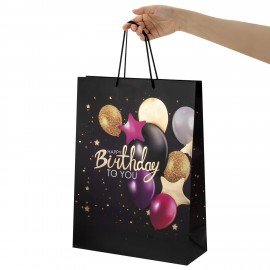 Пакет подарочный (1 штука) 33x13x45см (XL) "Happy Birthday", черный, фольга, ЗОЛОТАЯ СКАЗКА, 700857