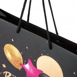 Пакет подарочный (1 штука) 33x13x45см (XL) "Happy Birthday", черный, фольга, ЗОЛОТАЯ СКАЗКА, 700857