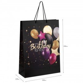 Пакет подарочный (1 штука) 33x13x45см (XL) "Happy Birthday", черный, фольга, ЗОЛОТАЯ СКАЗКА, 700857
