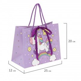 Пакет подарочный (1 штука) 20x12x25см "Единорожка", с атласной лентой, ЗОЛОТАЯ СКАЗКА, 700858