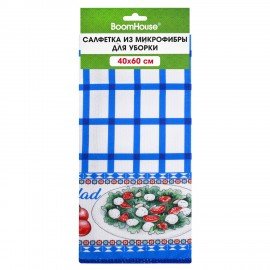Салфетка из МИКРОФИБРЫ универсальная 40 х 60 см, синяя клетка, орнамент, 240 г/м2, BOOMHOUSE, 700881
