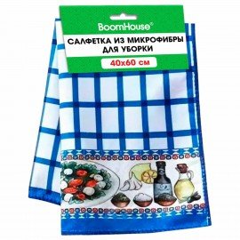 Салфетка из МИКРОФИБРЫ универсальная 40 х 60 см, синяя клетка, орнамент, 240 г/м2, BOOMHOUSE, 700881