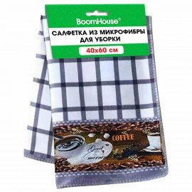 Салфетка из МИКРОФИБРЫ универсальная 40 х 60 см, фиолетовая клетка, орнамент, 240 г/м2 BOOMHOUSE, 700882