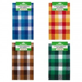 Салфетка вафельная универсальная ХЛОПОК 40 х 64 см, цветная клетка, ассорти, BOOMHOUSE, 700883