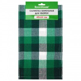 Салфетка вафельная универсальная ХЛОПОК 40 х 64 см, цветная клетка, ассорти, BOOMHOUSE, 700883