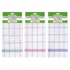 Салфетка универсальная ХЛОПОК 47 х 65 см, белая клетка, легкий цветной контур, ассорти, BOOMHOUSE, 700886