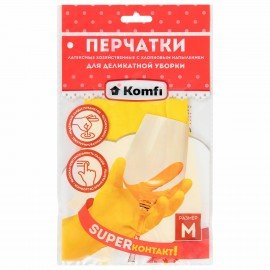 Перчатки МНОГОРАЗОВЫЕ латексные "Для деликатной уборки", размер M (средний), вес 26 г, KOMFI, DGL017L