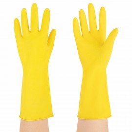 Перчатки МНОГОРАЗОВЫЕ латексные с хлопчатобумажным напылением, размер L (большой), вес 57 г, желтые, KOMFI, DGL026P