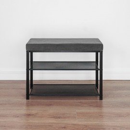 Банкетка для обуви "Торонто-23S", 670х300х490 мм, 2 полки, металл/ткань, черная/серая, БТ23СЧС