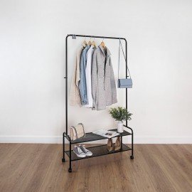Вешалка для плечиков "Валенсия-32М", 1620х915х300 мм, 2 полки, передвижная, металл, черная, ВГВ32М Ч