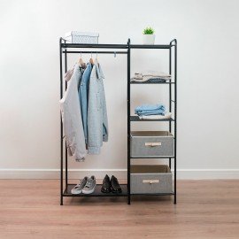 Вешалка-стеллаж "Валенсия-1", 1555х1090х300 мм, 7 полок, металл, черная, ГСВ1 Ч