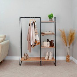 Вешалка-стеллаж "Скандинавия-1", 1470х1100х385 мм, 5 полок, металл/ЛДСП, черная/дуб, ГСС1 Ч