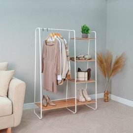 Вешалка-стеллаж "Скандинавия-1", 1470х1100х385 мм, 5 полок, металл/ЛДСП, белая/дуб, ГСС1 Б