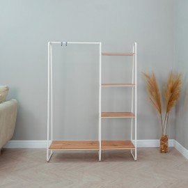 Вешалка-стеллаж "Скандинавия-1", 1470х1100х385 мм, 5 полок, металл/ЛДСП, белая/дуб, ГСС1 Б