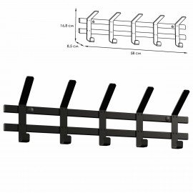 Вешалка настенная "Торонто-5", 168х580х85 мм, 5 крючков, металл, черная, ВНТ5 Ч