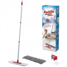 Швабра с флаундером 40 см составной черенок 120 см МОП микрофибра/абразив + МОП СИНЕЛЬ, PERKLIN, 700987