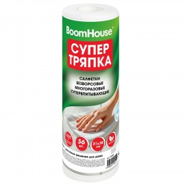 Салфетки БЕЗВОРСОВЫЕ 56 штук 21 х 28 см СУПЕРВПИТЫВАЮЩИЕ многоразовые ЦЕЛЛЮЛОЗНЫЕ, BoomHouse, 700988