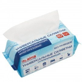 Салфетки СУПЕРВПИТЫВАЮЩИЕ универсальные 80 штук 20 х 20 см, диспенсер, 100% ВИСКОЗА, LAIMA, 700993