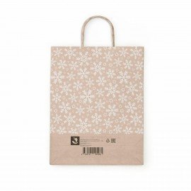 Крафт пакет бумажный Снежинка 22х12х25см с кручеными ручками, плотность 80 гр/м2, 115, 115465