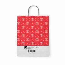 Крафт пакет бумажный Сюрприз 22х12х25см с кручеными ручками, плотность 100 гр/м2, бел, 113150