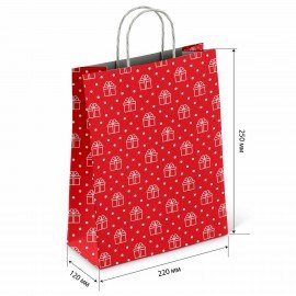 Крафт пакет бумажный Сюрприз 22х12х25см с кручеными ручками, плотность 100 гр/м2, бел, 113150