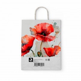 Крафт пакет бумажный Маки 22х12х25см с кручеными ручками, плотность 100 гр/м2, белый,, 114171